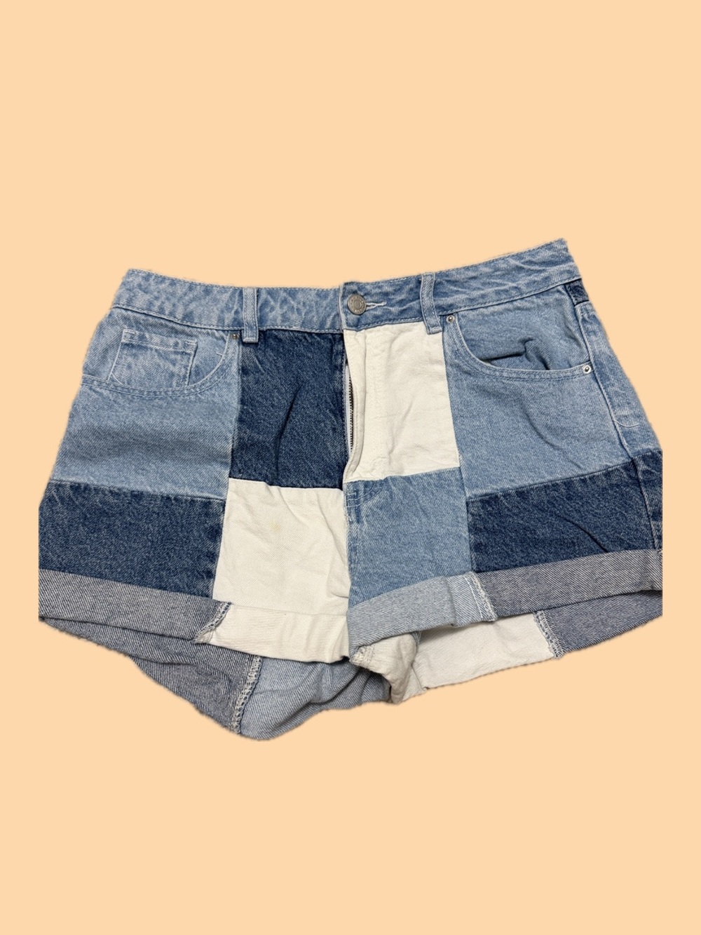Patchwork Denim Women's Shorts – Blue/White